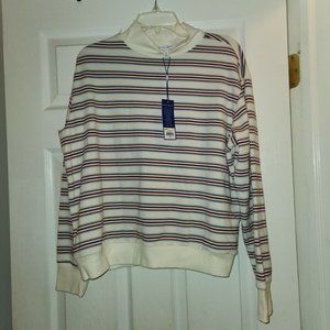 NWT Popsugar Beige Striped Mock Turtleneck Long Sleeve Sweater Women's Large